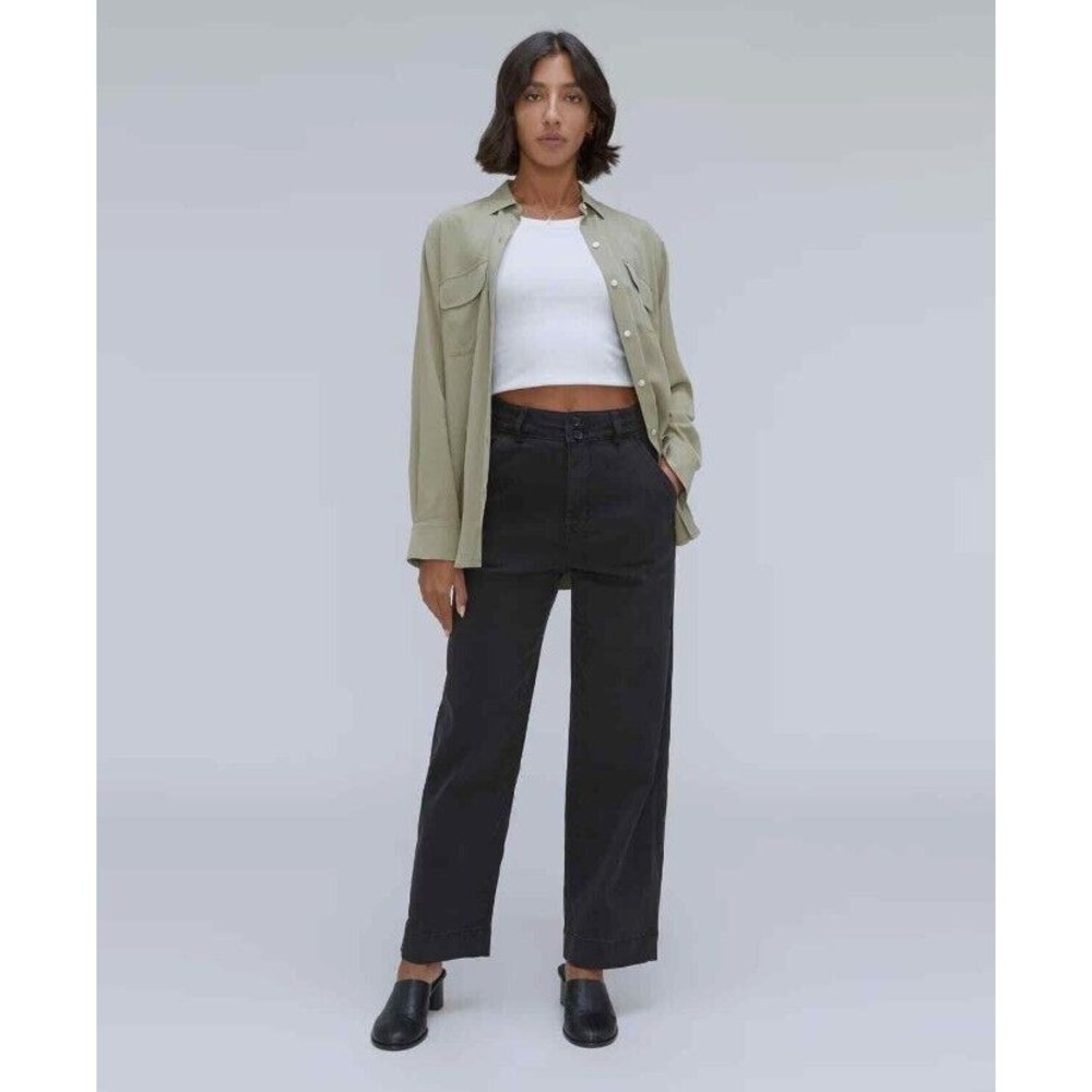NWT  Everlane The Organic Wide-Leg‎ Twill Pant Black Size 8